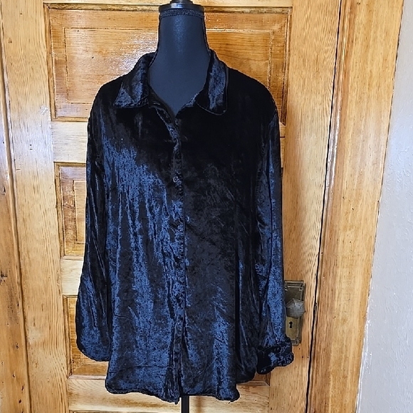 Elisabeth by Liz Claiborne Black Velvet Button Down Shirt 18 - Picture 3 of 5